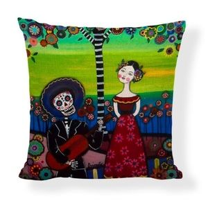 Girl & Lo Muerto Playing Guitar Pillow Linen